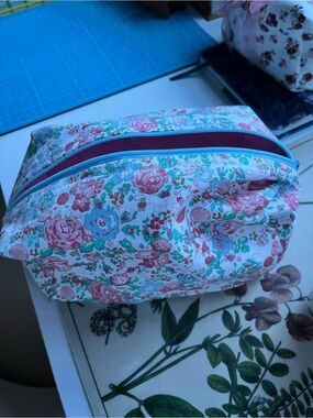 Floral Cotton Cosmetic Bag - Pink & Teal